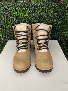 YO KI Women’s Lace up Boot, Faux Fur Lining, Size 39 (8.5) Chunky Heel
